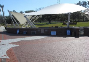 We set up our signs and free promotional items behind the Capital City Amphitheatre.