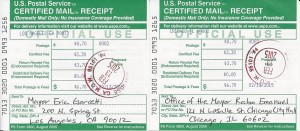 Certified mail receipts for Busan's Sister Cities